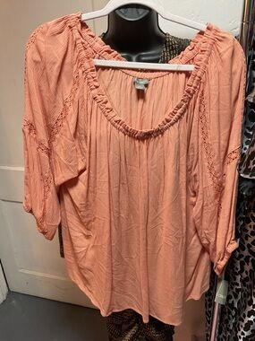 Falls Creek Peach Crochet-Trim Boho Tunic